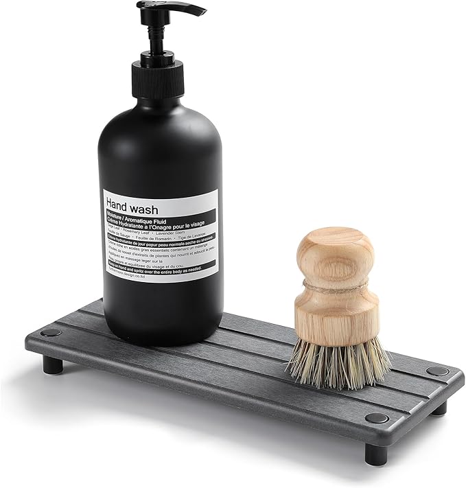 Sink Caddy Kitchen Sink Organizer, Water Absorbing Stone Tray for Sink,Diatomite Bathroom Counter Tray,Faucet Drying Mat Protector Coaster Soap Dish Rack Riser Vanity Dispenser Sponge Holder,10" x 4"