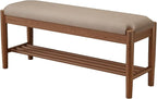 Shoe Bench Entryway with Cushion, Solid Wood Bench with Shoe Storage, 2-Tier Shoe Rack Bench for Entryway,Hallway (Gray)