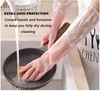 Dishwashing Cleaning Gloves Tear-Resistant Rubber Household Cleaning Gloves with Long Elastic Cuffs for Chores
