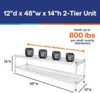 Shelving Inc. 12" d x 48" w Chrome Wire Shelving with 2 Tier Shelves, Weight Capacity 800lbs Per Shelf