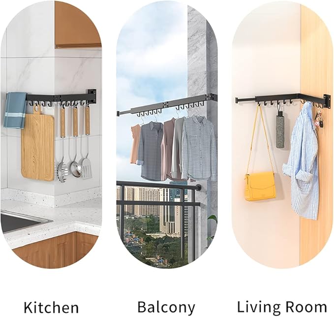 PLKO Retractable Clothes Drying Rack,Wall Mounted Clothes Hangers，Space Saver Laundry Drying Rack for Balcony,Laundry,Bathroom,Patio and Bedroom (2-Pole Black)