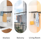 PLKO Retractable Clothes Drying Rack,Wall Mounted Clothes Hangers， Space Saver Laundry Drying Rack for Balcony,Laundry,Bathroom,Patio and Bedroom (3-Pole Black)