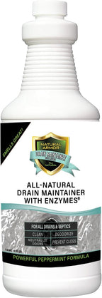 Natural Armor Enzyme Drain Maintainer - Quart Drain Cleaner with Natural Enzyme Power to Prevent Buildup & Odors - Safe for Sinks, Showers, Grease Traps & Septic - Non-Toxic Formula, 32 fl oz