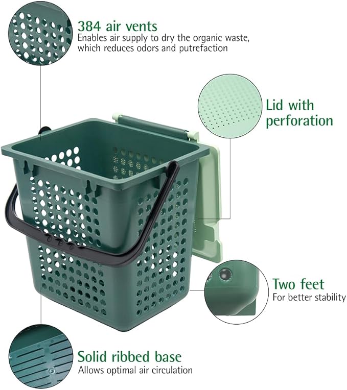 bioMat AirBox Compost Bin for Countertop with 2.6 Gallon Compostable Trash Bags (125 Bags with Handle Ties), BPI Certified