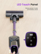 Vexilar Cordless Vacuum Cleaner, Self-Standing, Rechargeable Stick Vacuum Cleaners for Home, 35mins Runtime, LED Screen, 6-in-1 Lightweight Handheld Vacuum for Hard Floor, Carpet (Purple)