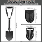 Large Folding Shovel, Overall Length 24Inches, Foldable Design with Portable Bag, Made of Durable Materials, Serrated Edge, for Camping, Hiking, Gardening, Fishing & Emergencies (Black)