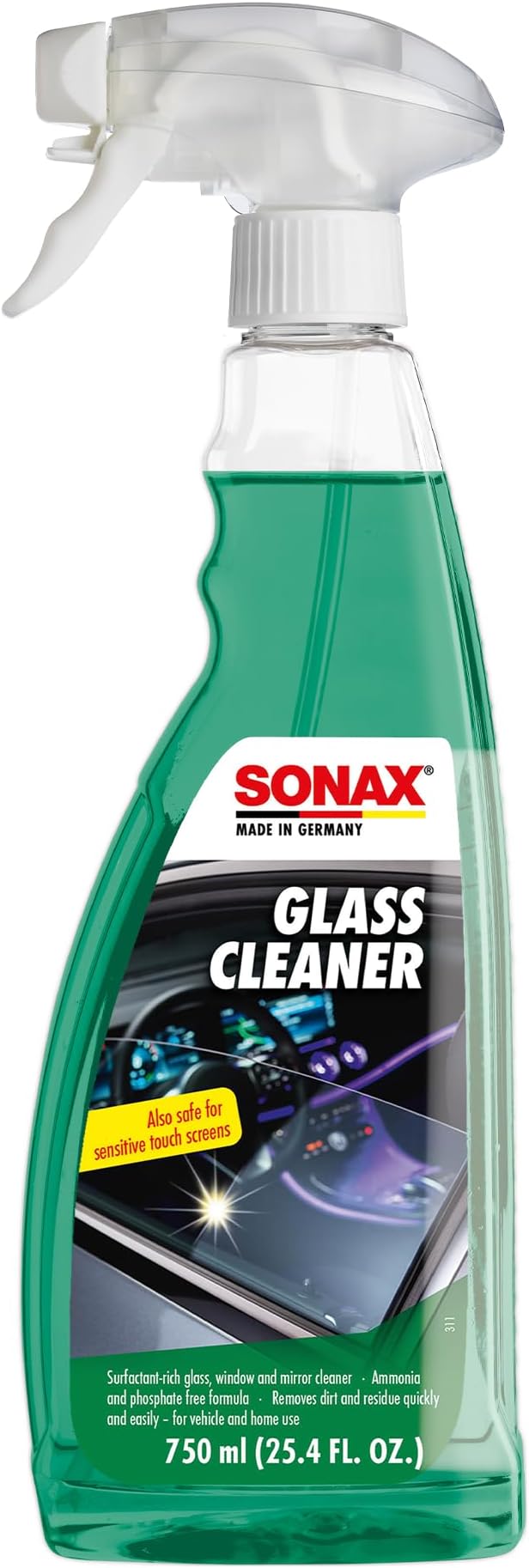 SONAX Glass Cleaner 338400 | Powerful Streak Free Formula for Crystal Clear Windows and Mirrors | Easily Removes Dirt Grease and Grime | Safe for Automotive and Household Use | 500ml