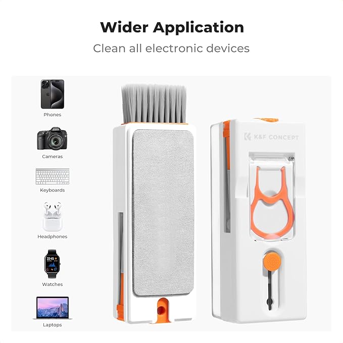 K&F CONCEPT Newly Upgraded 11-in-1 Keyboard Cleaning Kit with Extra 60ml Cleaner - Multifunction Electronic Device Cleaner Set for Cell Phone Tablet PC Camera Keyboard Earbud