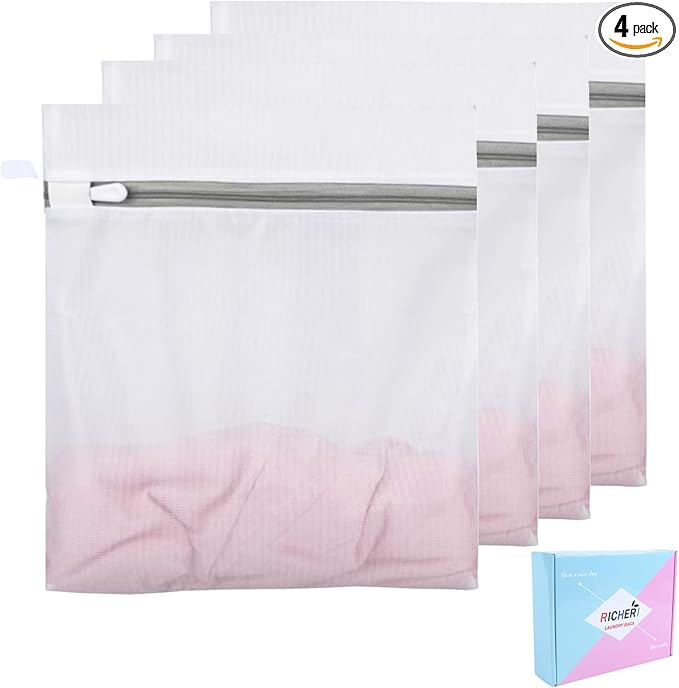 Mesh Laundry Bags, Mesh Wash Bags, Durable Mesh Structure with Strong Zipper, Suitable for Underwear, Delicate Clothes, Pants, Shoes, Socks Washing (Small Fine Mesh, X-Large 24 * 24in*4pcs)