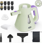 Steam Cleaner Handheld: 1200W Fast 10-Sec Heat-Up-750mL (25oz) Tank-No Cooling-Refill Anytime-Lockable Steam Trigger-14-Piece Kit Hand Held Steamer for Home Car Grout Tile Cleaning Green