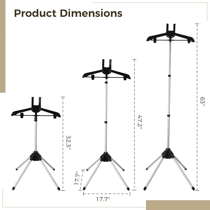 Foldable Garment & Clothes Drying Rack, Foldable Clothes Stand with Adjustable Height, Handheld Hanging Hanger Stand, 4-Leg Clothes Steam Ironing Machine Accessories Bracket