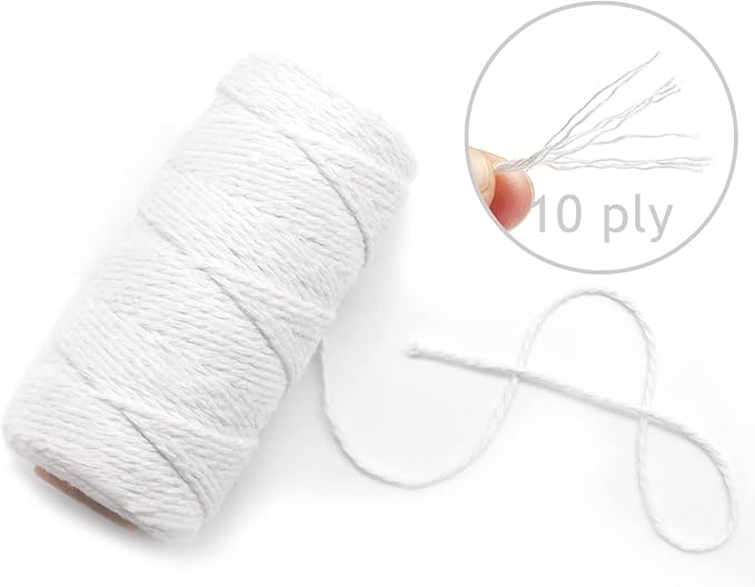 Anvin 984 Feet Cotton Twine Natural Jute Packing String - White for Bakers, Wrapping, Butchers, Baking, Arts and Crafts, Gardening (Pack of 3, 10 Ply 2mm Thick)