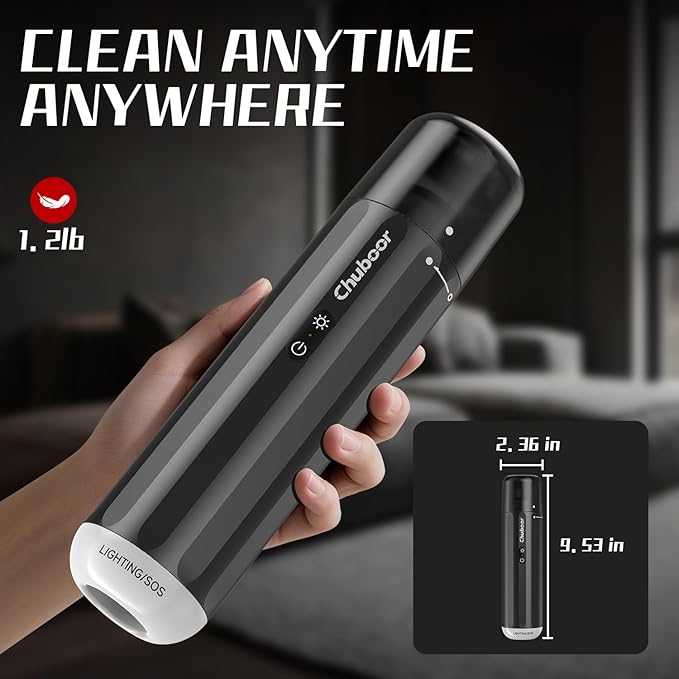 Chuboor 13000PA Powerful Car Vacuum Cleaner High Power Cordless Rechargeable, Handheld Vacuum, Portable Mini Vacuum with LED SOS Light, Small Hand Held Vacuuming Cordless(P16-Black)
