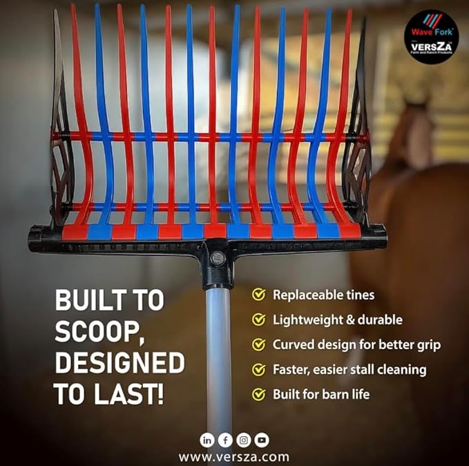 Wave Fork by VERSZA Farm & Ranch| Manure Fork Replacement Head| Durable TINES That Don't Break ! (Color RED Blue)