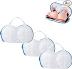 3Pcs Bra Wash Bags for Laundry Lingerie Underwear Brassiere Bag Set for Washing Machine With Zipper Women Delicates Blue (A to C Cups)