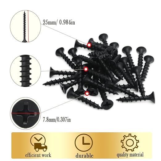 Drywall Screws, #7 x 1 in., Coarse Thread Phillips Bugle Head Screw for Drywall/Wood, Black Phosphate Coated Finish, Sharp Point, High Hardness Quick Self Tapping Screws, Black (120 Pieces)