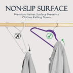 HOUSE DAY Noble-Purple Velvet Hangers 60 Pack, Non Slip Clothes Felt Hanger Heavy Duty for Coat, Premium Slim Space Saving Suit Hangers for Closet Organizer, 360° Rotating Silver Hook