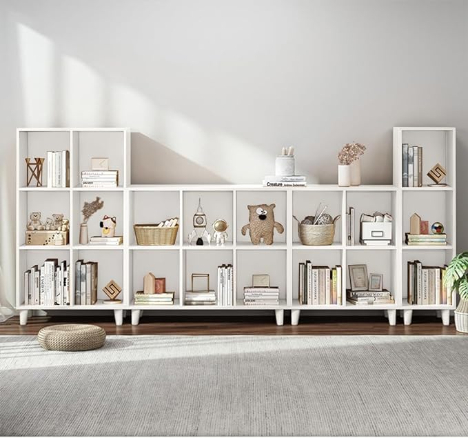 IOTXY Open Cube Low Bookcase - 3-Tier Freestanding Storage Display Cabinet Organizer with Legs for Home Office, 6-Cubes Open Shelf Short Bookshelf, White