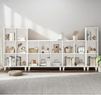 IOTXY Open Cube Low Bookcase - 3-Tier Freestanding Storage Display Cabinet Organizer with Legs for Home Office, 8-Cubes Open Shelf Short Bookshelf, White