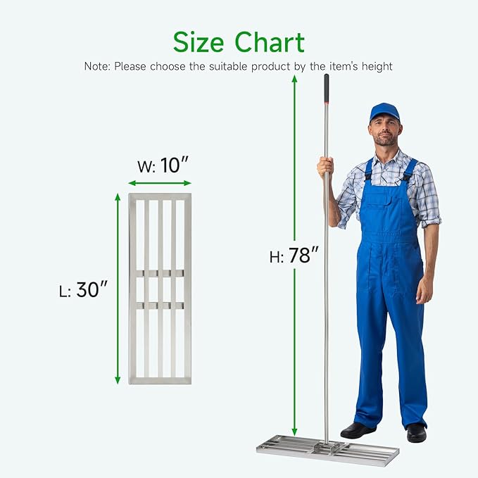 GreatBuddy Lawn Leveling Rake 30'' x 10", Heavy-Duty Stainless Steel Lawn Leveling Tool for Lawn, Soil, Sand, 78'' Extra Long Handle, Ideal for Yard, Garden