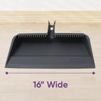 Superio 3-Pack Wide Plastic Dustpan with Comb - 16" Wide, Rubber Lip, Broom Handle Clip, Grey