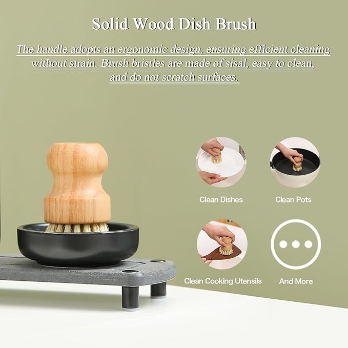 MOMEEMO Amber Glass Soap Dispenser Set Comes with Stainless Steel Pumps, Instant Dry Tray, and Dish Scrub Brush, Suitable for Soap Dispenser for Kitchen Sink. (Amber)