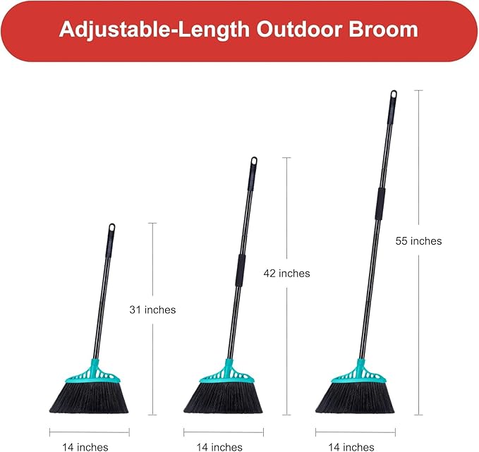 Outdoor Broom for Floor Cleaning, Heavy Duty Brooms with 55" Long Handle, Angle Brooms for Concrete Courtyard Home Patio Kitchen Shop Lobby Patio Lawn - Blue