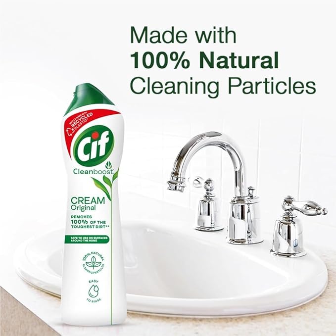 Cif Original Multipurpose Surface Cleaner Cream for Kitchen & Bathroom, Ocean Breeze Scent, 100% Dirt Removal with Natural Cleaning Particles, 2x500ml