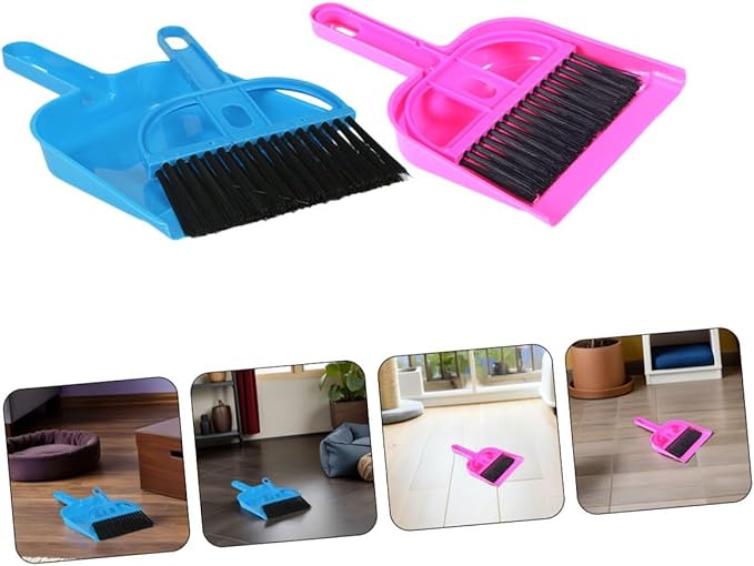 Alipis 10pcs Mini Broom and Dustpan Set for Small Animal Cage Cleaning, Handheld Pet Broom and Pet Dustpan in Bright Rose Red and Bright Blue for Hamsters, Hedgehogs, Guinea Pigs,