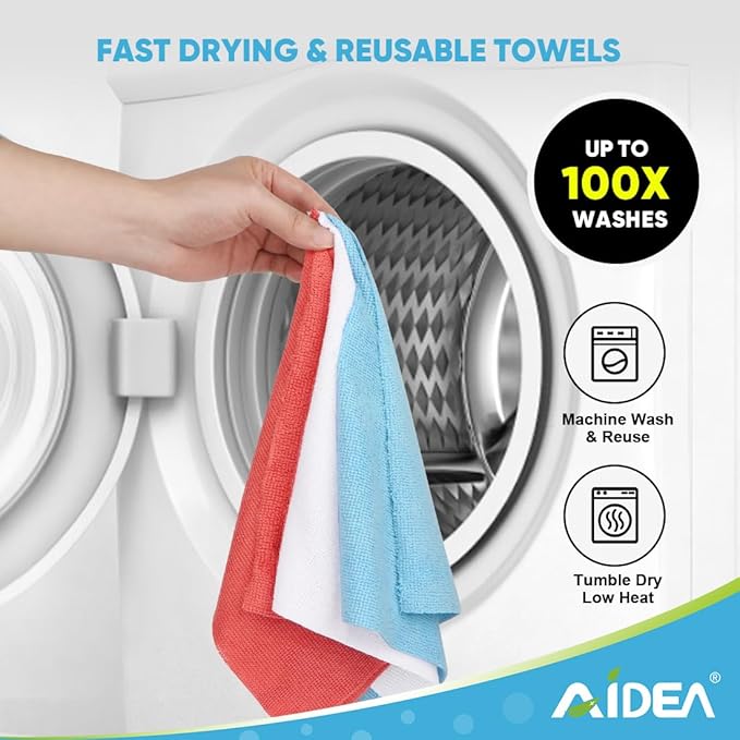 AIDEA Microfiber Cleaning Cloth Roll, Shop Towels 165 Sheets(3 Roll), Tear Away Reusable Paper Towels, White Rags for Bars, Cleaning Rags for Automotive, Mechanic, Workshops, House, 11×9"