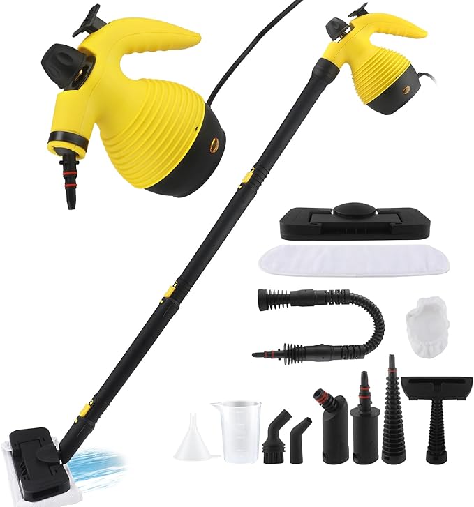 Steam Mop with Detachable Handheld Steam Cleaner,350ml 1050W Floor Steamer Cleaner for Home with 16 Accessory Kit, Multi-Purpose Steamer for Cleaning Floor, Tile, Windows, Couch, Grout,Dirt（yellow）