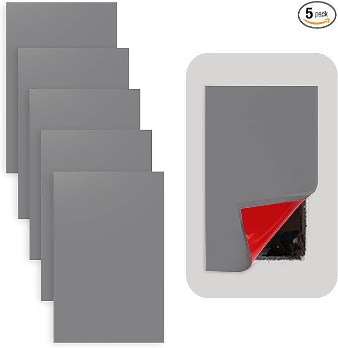 Rubber Bond Self-Adhesive Rubber Wall Outlet Cover Plate 5 Pack - Easy to Apply Peel & Stick Drywall Hole Patch - 5x3 Inch Screwless Blank Wall Plate Cover - Premium Rubber Wall Hole Cover (Grey)