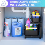 Premium Heavy Duty Carbon Steel Under Sink Organizer, 2 Tier Pull Out Cabinet Organizer, 7 Adjustable Heights with Smooth Ball Bearing Sliding Baskets for Bathroom & Kitchen