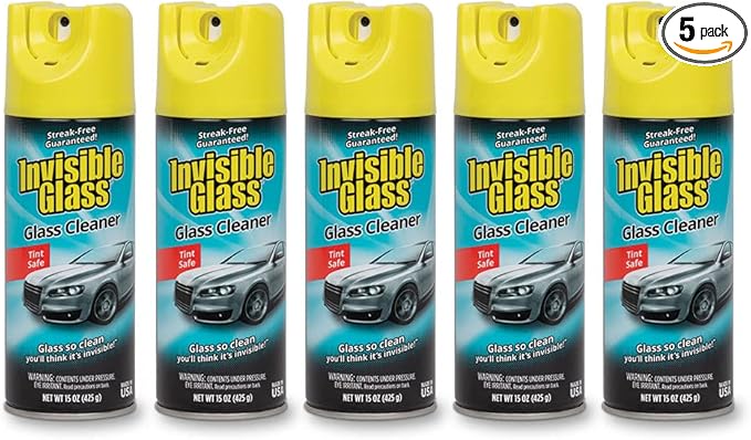 Invisible Glass 91163-5PK Premium Aerosol Glass and Window Cleaner for Auto and Home, Streak-Free, Ammonia-Free, Tint-Safe, 15 oz (Pack of 5)