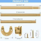 Closet Rods for Hanging Clothes, 17 to 84 Inch Heavy Duty Stepless Adjustable Closet Hanging Rod, 1.3 Inch Diameter Metal Closet Rod for Wardrobes Laundry Bedroom RV, Gold