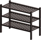 ROMGUAR CRAFT 3 Tier (Thick) Bamboo Shoe Rack for Closet Free Standing Wood Shoe Shelf for Entryway Small Space Stackable 27"x12"x21" (Black Brown)