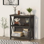 FATORRI Rustic Small 3 Shelf Bookshelf for Living Room, Industrial Low Wood Bookcase, Farmhouse Short Book Shelf for Small Space (Walnut Brown)