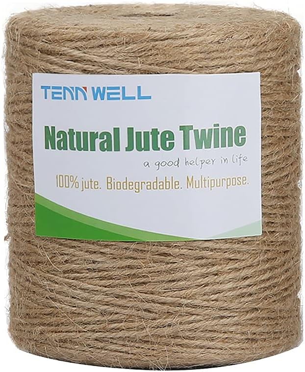 Tenn Well Natural Jute Twine, 984 Feet 2mm Garden Twine, Brown Jute String for Arts and Crafts, Gardening, Gift Wrapping, Bundling, Recycling