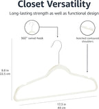 Amazon Basics Slim Velvet Non-Slip Space Saving Suit Clothes Hangers with Shoulder Notches for Closet Organization, Ivory/Silver, 50-Pack