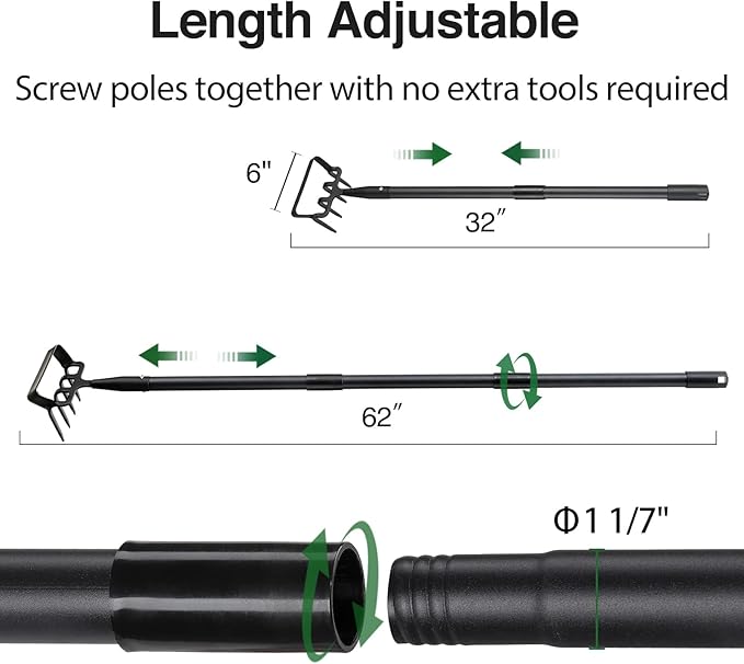 Stirrup Hoe and Cultivator Garden Tool Heavy Duty, Scuffle Loop Hula Action Hoe Weeding Gardening Hand Tools for Women Kids Men, Metal Weeder Scraper Garden Hoe Rake Weed Puller Long Handle 32-62 inch