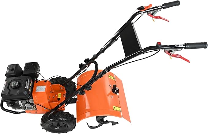 VEVOR Tiller Cultivator, 212CC 4-Stroke Garden Cultivator, Tiller with 4 Steel Adjustable Rear Tines for Lawn, Garden and Field Soil Cultivation