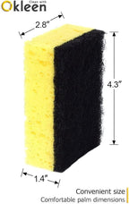 Yellow Multi Use Scrub Sponge. Made in Europe. Large Pack of 18. 4.3x2.8x1.4 inches. Black Heavy Duty & White Non Scratch Fiber. Best Odorless & Durable Professional Scrubber for Commercial Use