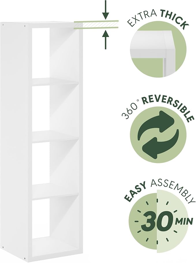 Furinno Cubicle Open Back Decorative Verticle Cube Storage Organizer, 4-Cube, White