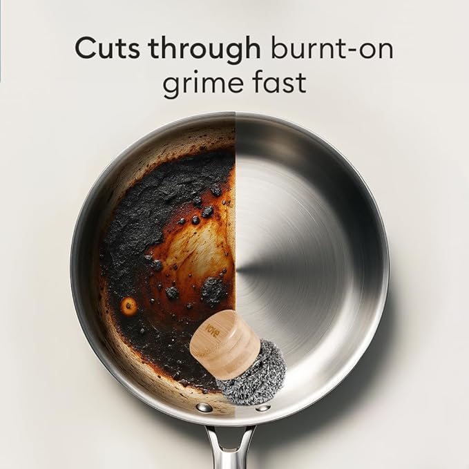 Vove Stainless Steel Scouring Pads, 6-Pack Heavy-Duty Metal Scrubbers for Cast Iron, Pots, Pans, Griddles, Grills, Stovetops, Sinks, Tough Grime Removers, FSC-Certified Packaging