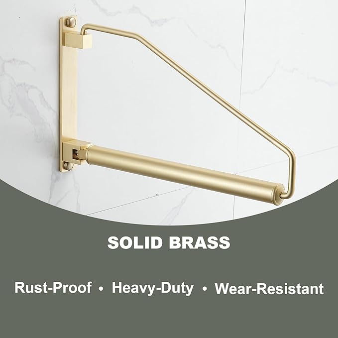 Folding Wall Mounted Clothes Hanger Rack Clothes Hook Solid Brass with Swing Arm Holder Clothing Hanging System Closet Storage Organizer Heavy Duty Drying Rack Wall Mount,Brushed Gold