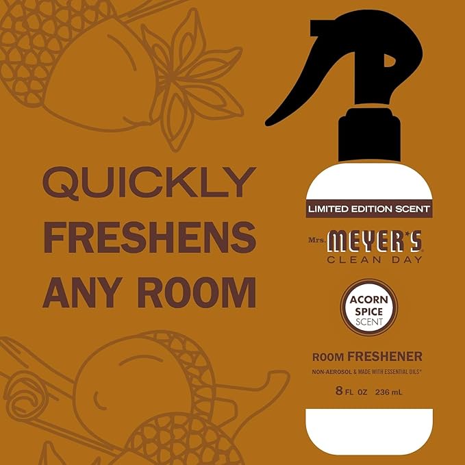 MRS. MEYER'S CLEAN DAY Room and Air Freshener Spray, Non-Aerosol Spray Bottle Infused with Essential Oils, Limited Edition Acorn Spice, 8 fl. oz - Pack of 3
