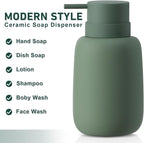 Green Soap Dispenser Bathroom,Ceramic Soap Dispenser Lotion Pump Dish Soap Dispenser for Kitchen,16oz Refillable Liquid Hand Wash Dispenser for Bathroom (Rubber Paint)