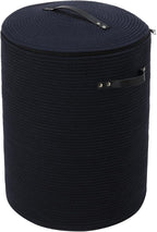 Cottonphant Extra Large Cotton Rope Storage Basket with Lid and Zipper, Versatile Laundry Hamper and Cloth Bin for Clothes, Towels, Blankets, Living Room Organization (All Deep Blue, 16"x20")