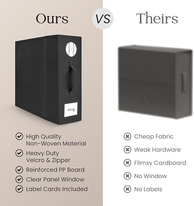 2 Pack Bed Sheet Organizer and Storage, Foldable Storage Bed Sheet Organizer for Linen Closet with Viewing Window & Label for Bedding Sheets & Blankets (Queen & King Size) Black