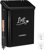 CINPIUK Magnetic Lint Bin for Laundry Room with Brush & Hook - Large Laundry Organizer and Storage, Wall Mounted Trash Can with Lid, Space-Saving Dryer Lint Holder Laundry Room Decor, Black